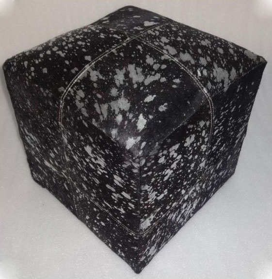 Silver Foile on Black Leather Squire Ottoman